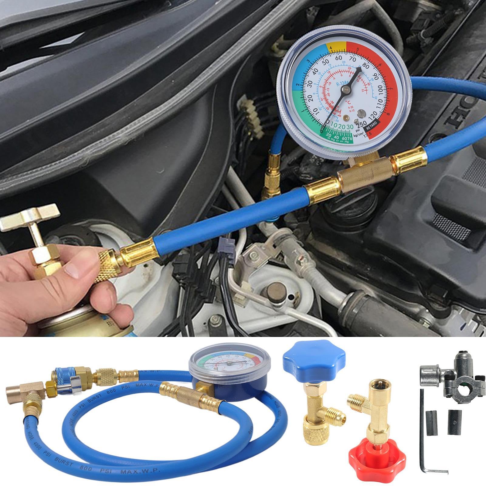 Kit Ricarica Gas R134a Car. Rec. Test Rip. Man. | Kit Ricarica Smart AC R134a Diagnostica Raffreddamento Riparazione Cavi Auto Forniture Ricambio Auto E Casa