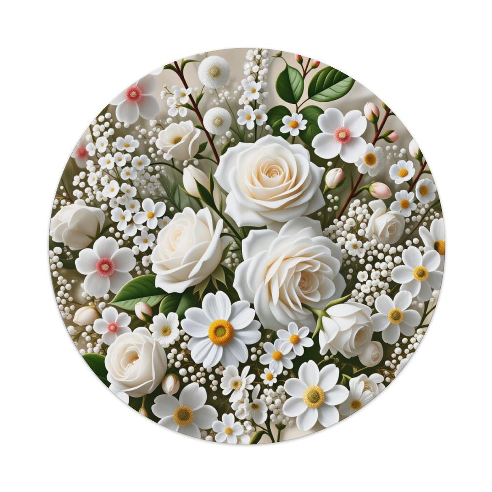 Floral Arrangement With White Roses And Daisies Round Tin Sign Vintage Style Metal Sign Home Bar Garden Wall Plaque Decor Metal Poster 8x8 Inch