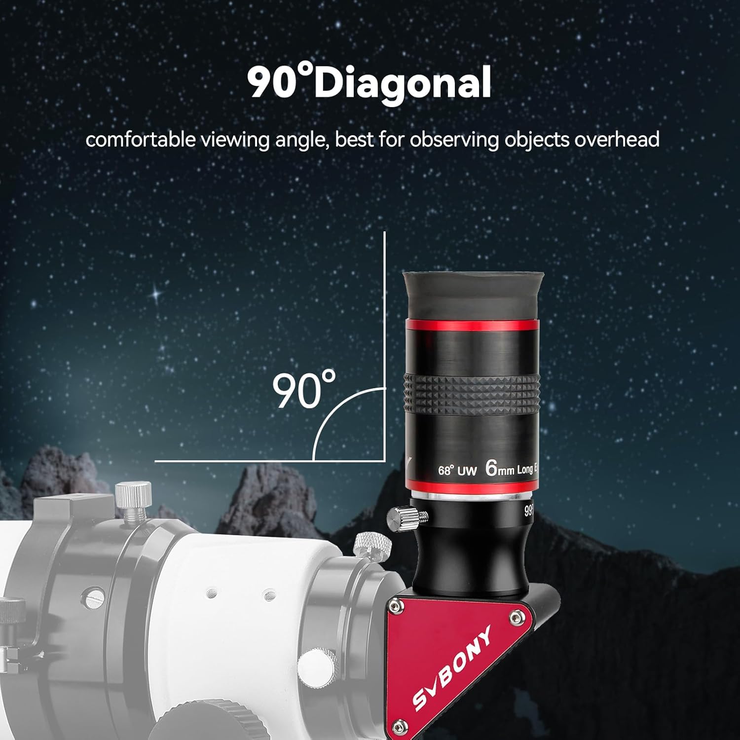 SVBONY Telescope Eyepiece 68° Wide Angle Eyepiece 6mm, and SV188P 90 Degree Dielectric Mirror Star Diagonal Bundle with 3X Barlow Lens, FMC Achromatic Telescope Accessories for Astronomical Visual