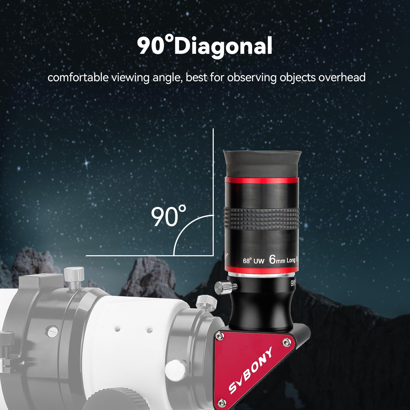SVBONY Telescopio oculare ultra grandangolare da 68 gradi da 6 mm e SV188P 90 gradi Dielettrico a stella diagonale, 3,2 cm, accessori per telescopi astronomici visivi