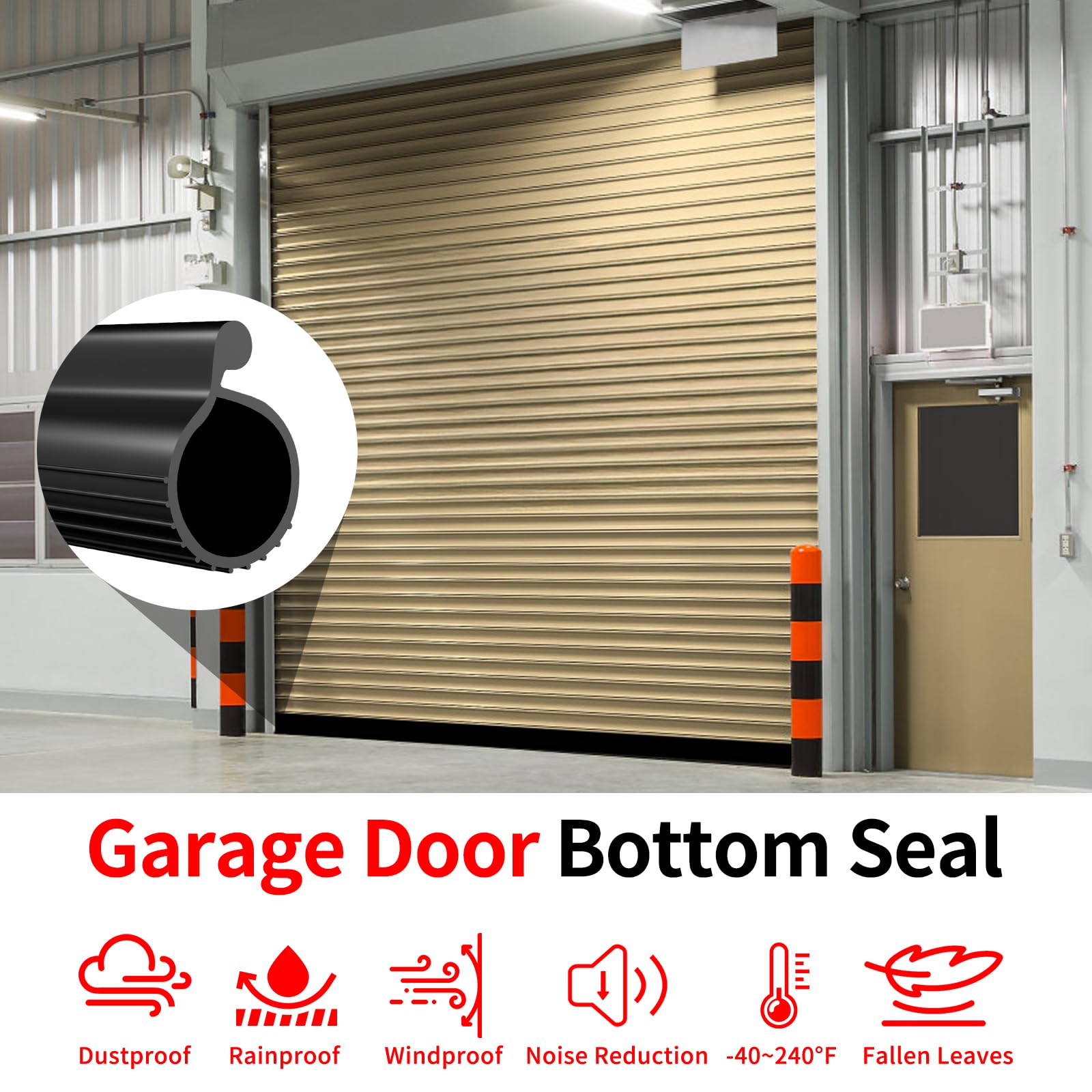 3m longueur, 0.5cm P Bulb Garage Door Seals Bottom EPDM Rubber Bottom Weather Garage Door Stripping Seal Replacement, Sceau pour porte de garage à canal unique, Noir
