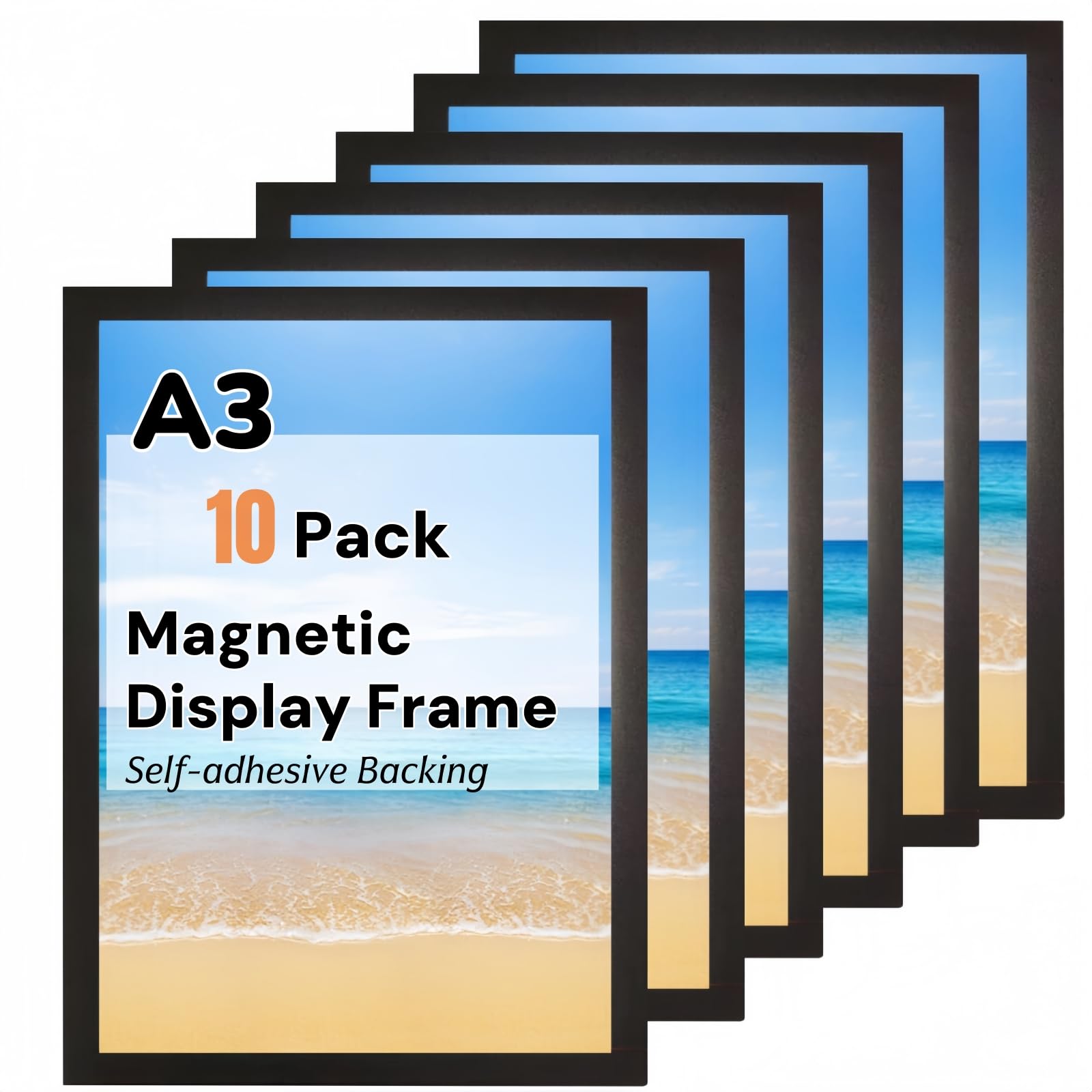 CHDEXU Magnetic Sign Holder A3, 10 Pack Self Adhesive Magnetic Picture Frame, Message Boards Signs for Wall Window Sign Holder, Display Frames for Home Office School