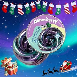 WATERELF Galaxy Putty Slime - Stocking Stuffers for Kids, Fidget Sensory Artistic Therapy Putty Toys for Boys Girls Adults, Stress Relief Non-Sticky, 3.11 Inch 3.2 Oz – Green Purple
