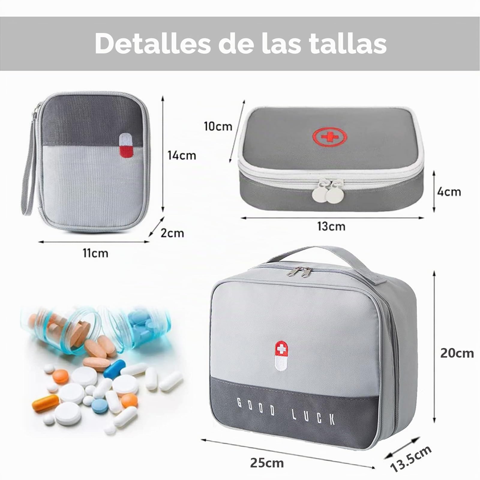 Bolsa para Medicinas, 3 Piezas Bolsa Impermeable para Medicinas Bolsa Vacía para Primeros Auxilios Bolsa de Emergencia Médica de Gran Capacidad para Casa, Oficina, Viajes (Gris)