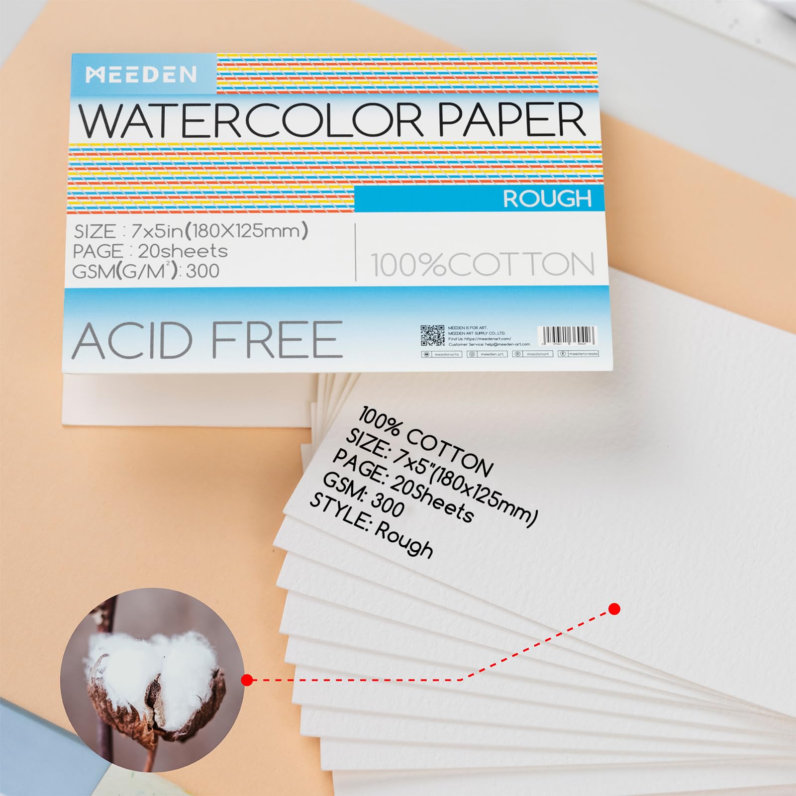 MEEDEN Blocco di carta dell'acquerello, 100% cotone Watercolor Paper Pad di 20 fogli, 140lb / 300gsm, carta di arte senza acidi per acquerello, guazzo e altro ancora, 18×12,5 cm grano grezzo