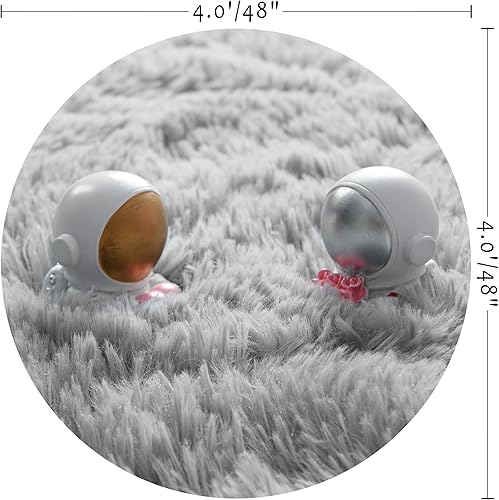 Miniatura 2 de Alfombra redonda gris para dormitorio de niñas, alfombra circular esponjosa de 4 x 4 pies para decoración de habitación de niños, alfombra suave