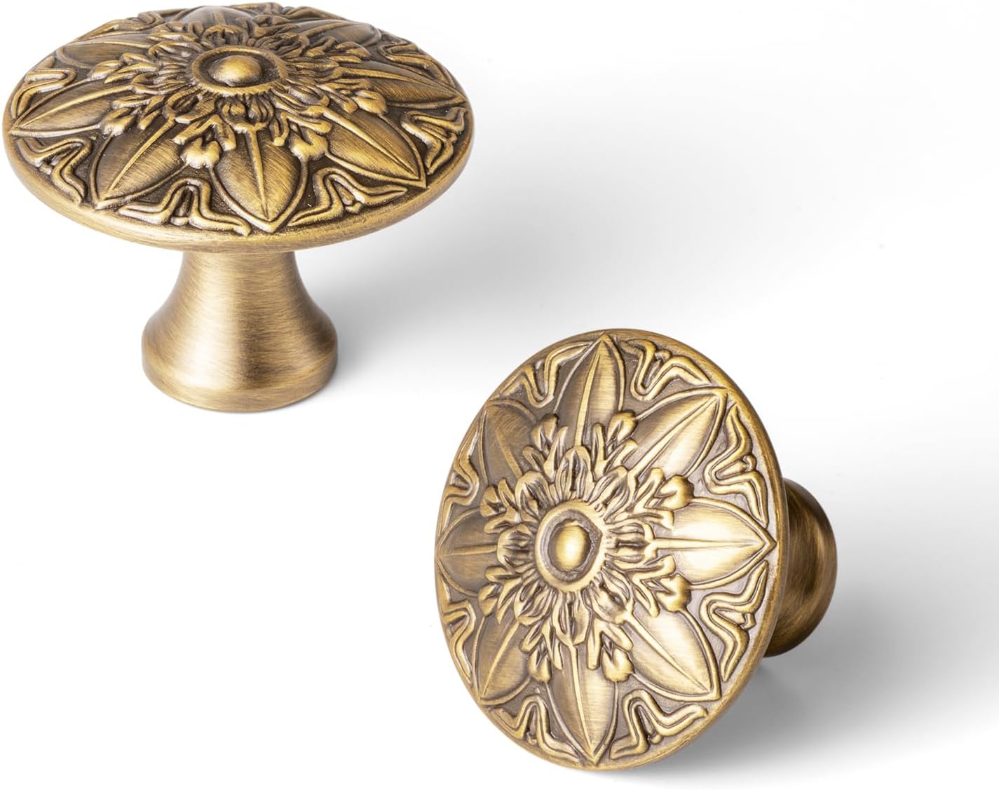 6 Pack Brushed Brass Bronze Cabinet Knobs, Vintage Mandala Drawer Pulls, Solid Zinc Alloy Retro Starburst Door Handles for Kitchen Cupboard, Dresser, Wardrobe, Bathroom Vanity Hardware