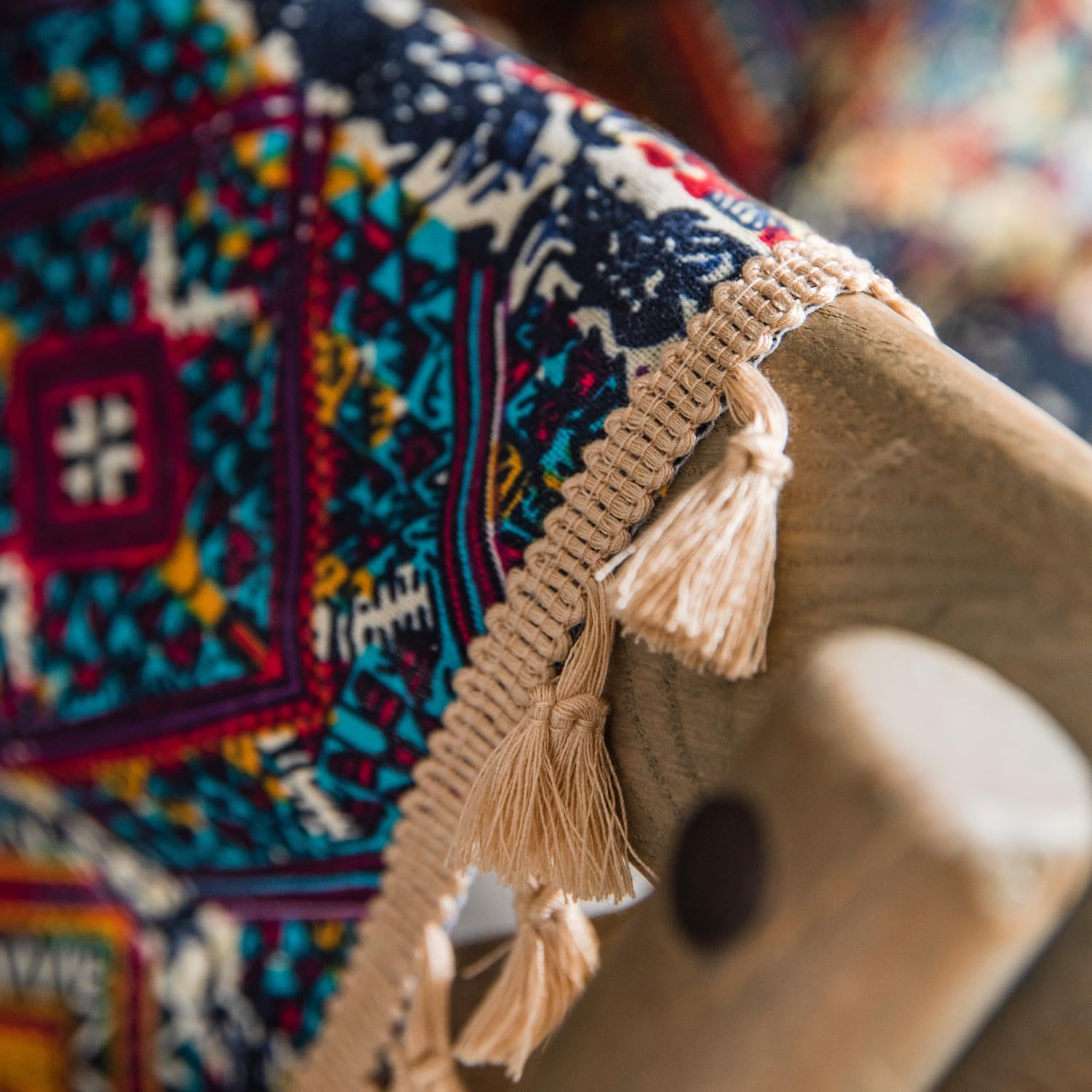 VOGOL Retro Boho Curtains for Bedroom, Not See Through Geo Print Decorative Drapes for Kitchen Window, 1 Panel Linen Textured Rod Pocket Curtain for Bathroom, 28 x 84 Inches