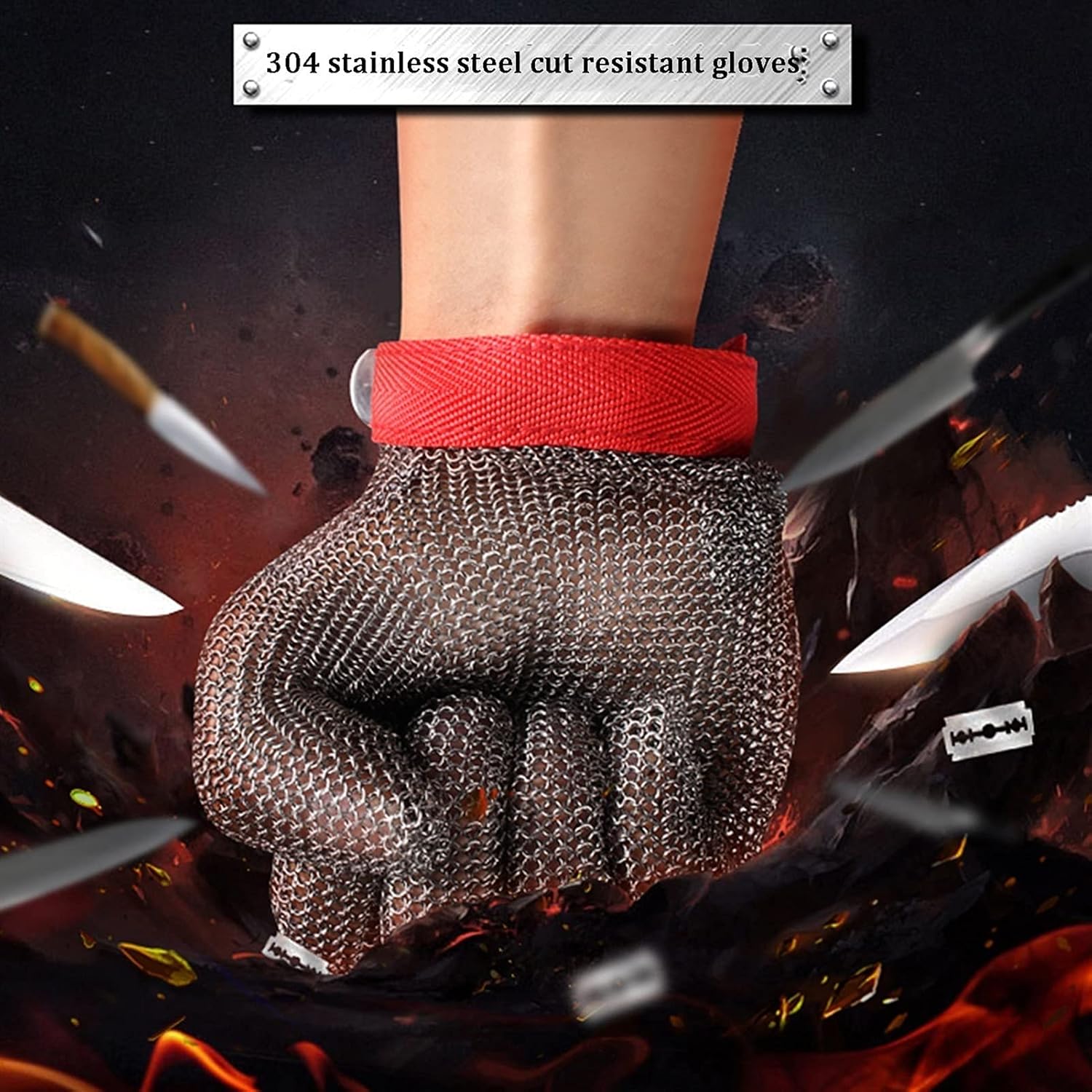 Cut Resistant Glove Heavy-Duty Stainless Steel Cut-Resistant Gloves, Home Kitchen, Oyster Removal, Safety Work Gloves, 9-Level Protection, Wear-Resistant and Non-Slip (Color : 1pcs/S)