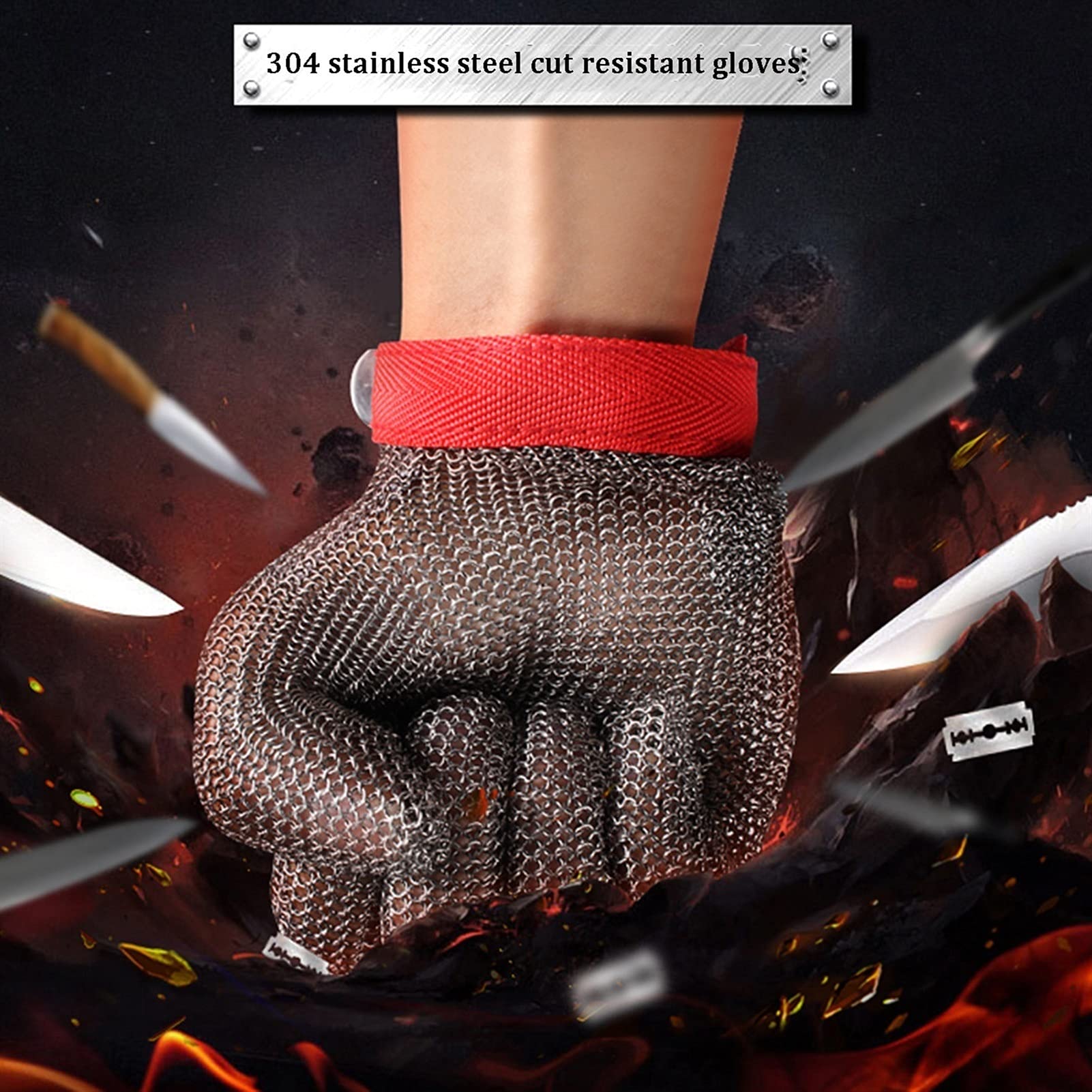 WXYZ Guantes Anticortes Guantes de acero inoxidable resistente a los acero inoxidable, cocina para el hogar, eliminación de ostras, guantes de trabajo de seguridad, protección de 9 niveles, resistente