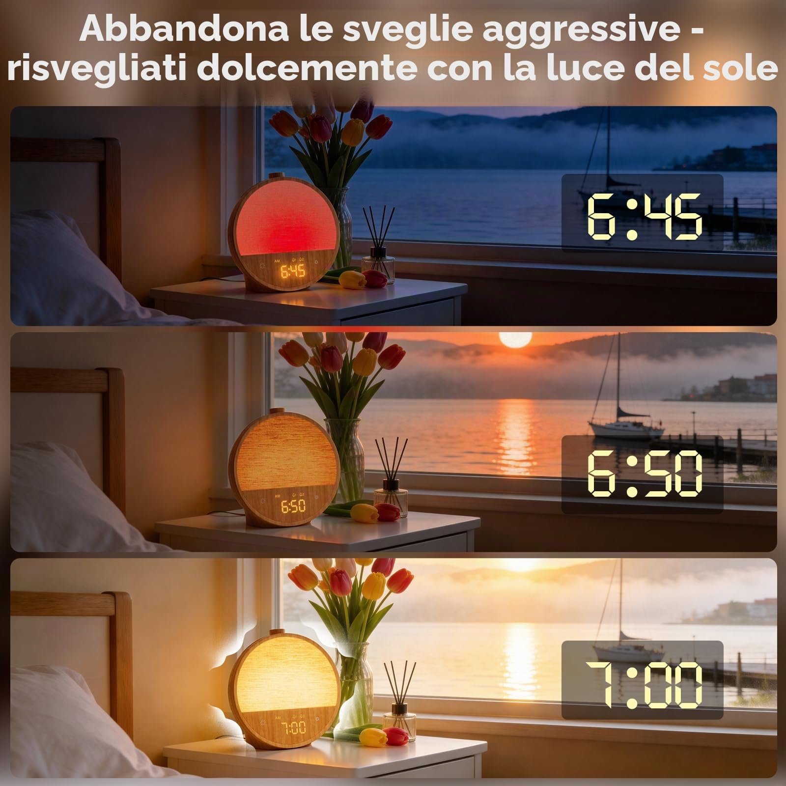 blonbar Sveglia con simulazione dell'alba, lampada da tavolo con luce RGB