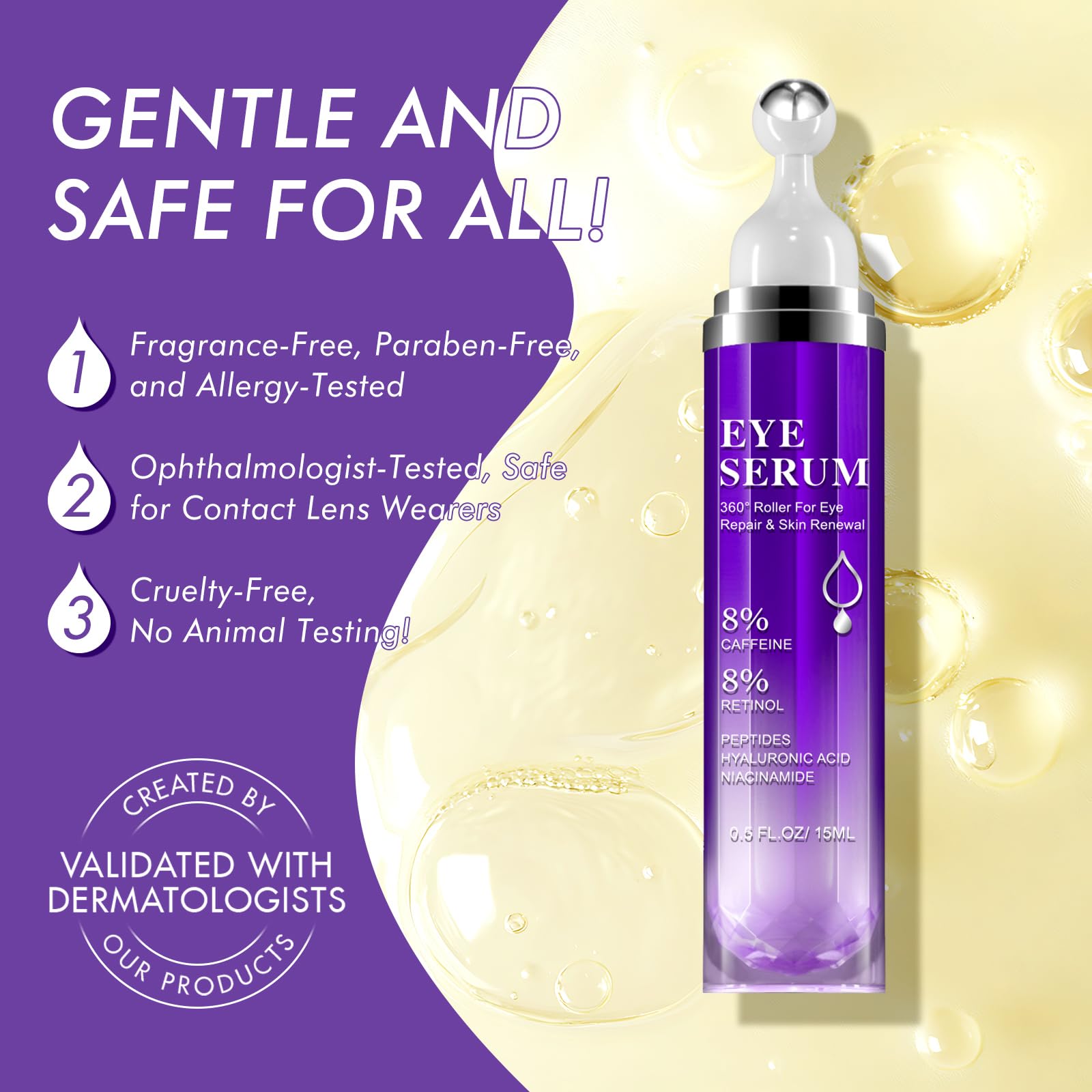 Eye Serum with 8% Caffeine 15ml 2 Pack, Under Eye Serum for Dark Circles and Puffiness Eye Wrinkles and Fine Lines, Eye Cream - Image 3
