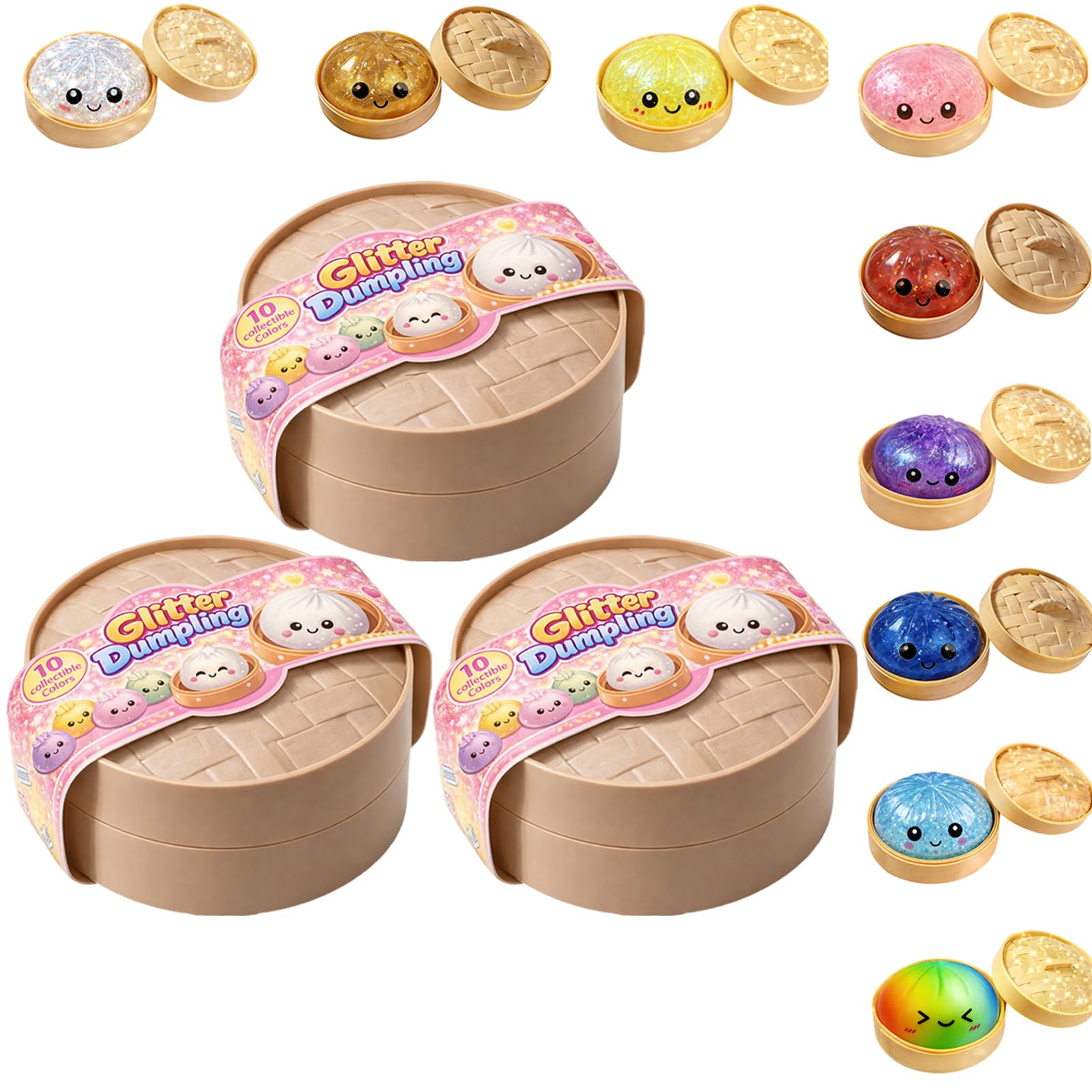 2026 New Dumpling Squishy Blind Box, Dumpling Stress Relief Toy Set - Surprise Glitter Dumplings, Random Colors (3)