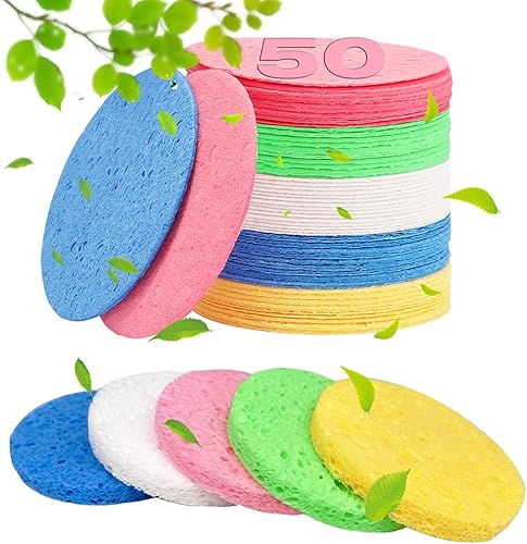 50 esponjas faciales comprimidas para esteticistas, esponja de limpieza facial de celulosa 100% natural para limpieza facial, masaje, exfoliación de