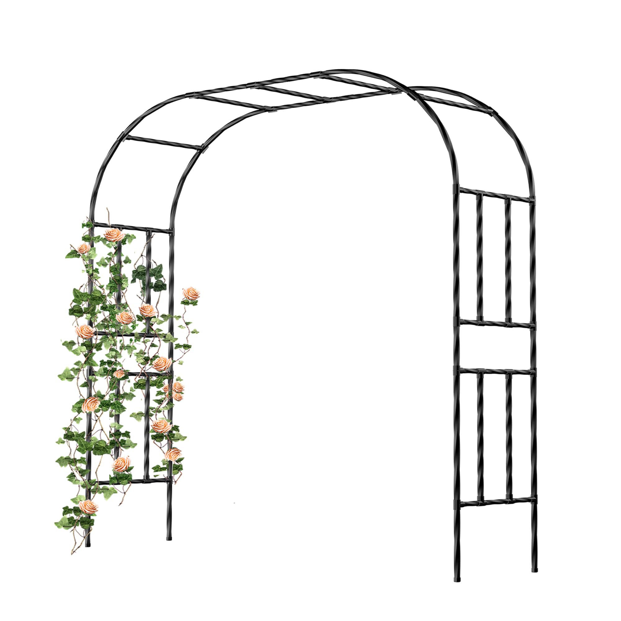 Caroeas Metal Garden Arch with 20mm Thickened Galvanized Steel Tubes, Rust-Resistant rose arch, 210cm Wide x 240cm High, Ideal for Climbing Plants and Outdoor Decoration as Garden Archway or Trellis