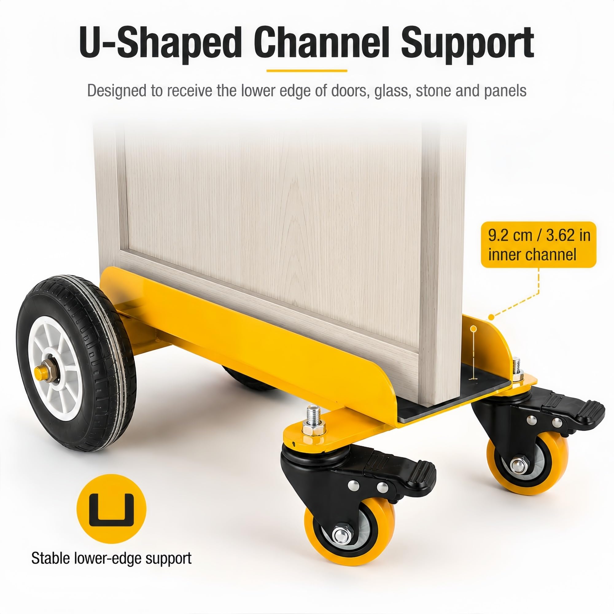 Panel-Transportwagen Mit 2 Lenkbremsrollen Und 2 Bockrädern | Mit Lenkbremsrollen For Materialien, For Bewegen Von Glas, Stein Und Platten(Yellow)