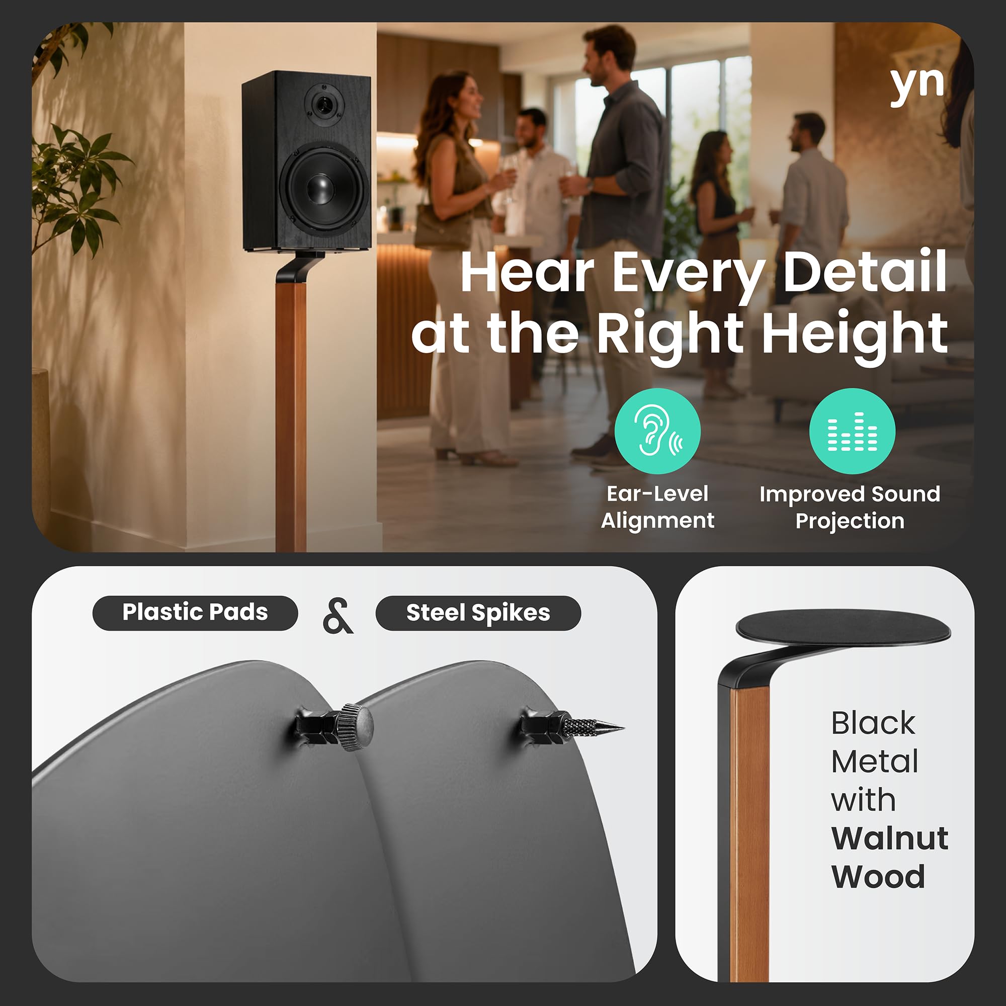 Amazon | ynVISION.DESIGN 木製&金属製スピーカースタンド、ペア