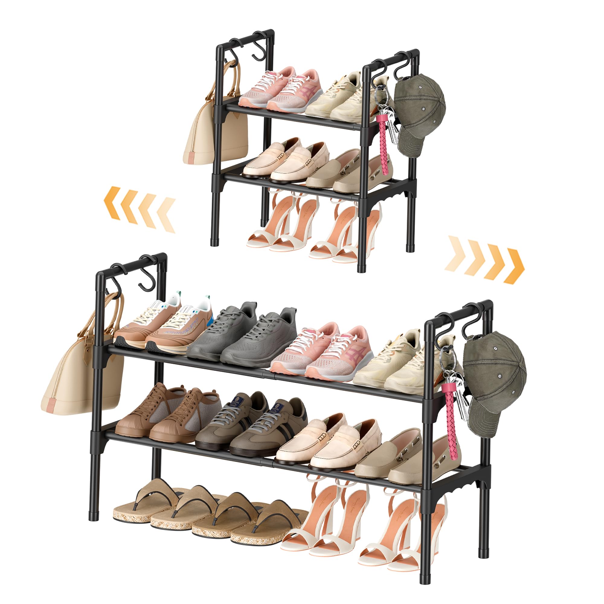 ENJOYBASICS Expandable Shoe Rack, 2 Tier Metal Shoe Storage Shelf, Black
