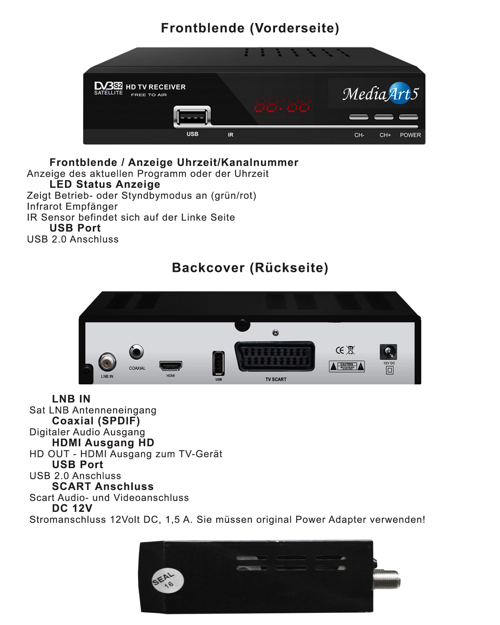 Türkische TV Full HDTV Sat Receiver MEDIAART-5 Full HD DVBS/S2 Astra + Türksat programmiert 2xUSB