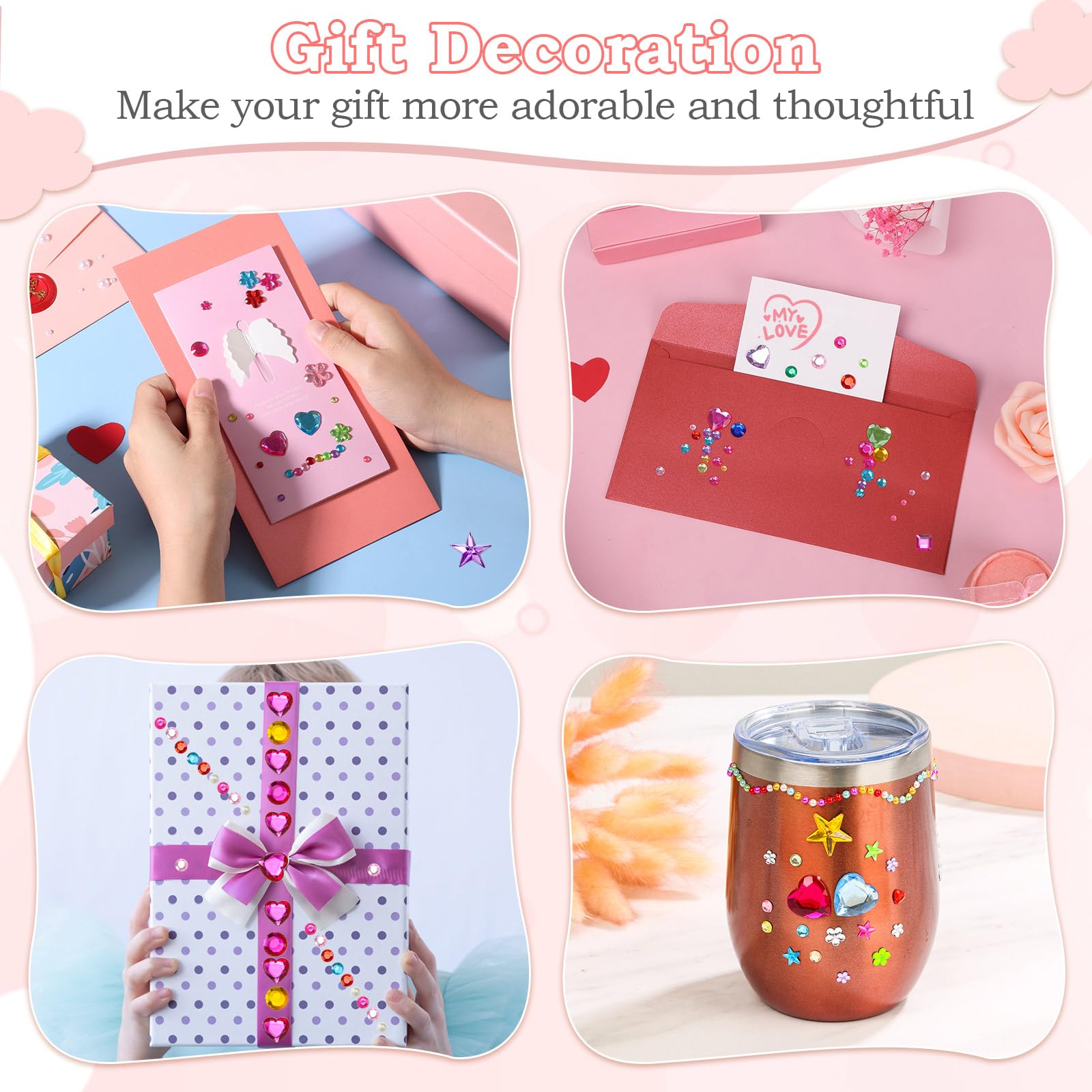 Lezmarket 3500 calcomanías de gemas para manualidades infantiles, 10 hojas autoadhesivas de gemas para manualidades, calcomanías de piedras preciosas brillantes decorativas para maquillaje y