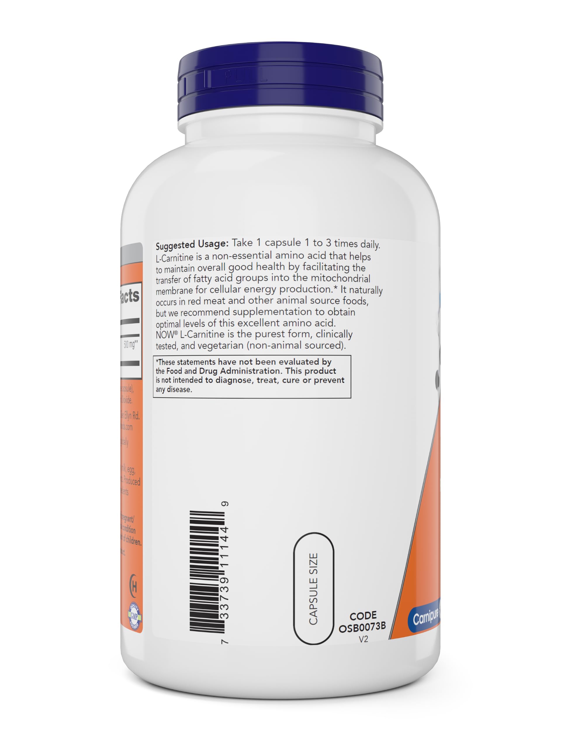 NOW Foods L-Carnitine 500 mg, 240 Vegetarian Capsules — Amazon image 3