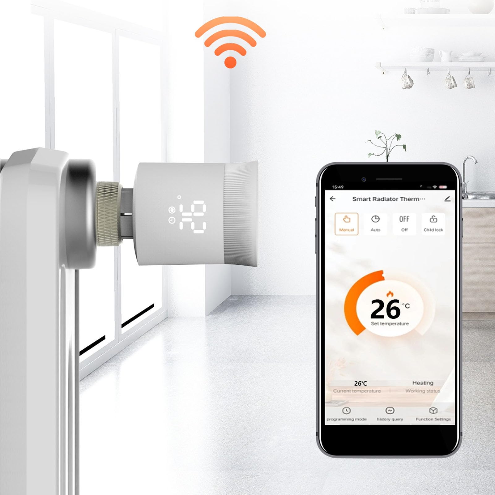 Haofy Válvula de Radiador con Termostato Inteligente con Aplicación Control Remoto Soporte de Concentrador 3.0 Compatibilidad M30 X 1,5 Mm Rango de Temperatura para Gestión de