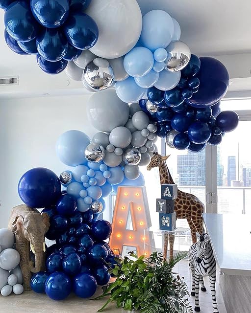 Conleke Blue Balloon Garland Arch Kit with Night Blue Macaron Blue Metallic Sliver Grey Balloons for Graduation Theme Party, Weddings, Birthday, Baby Shower Party Decorations
