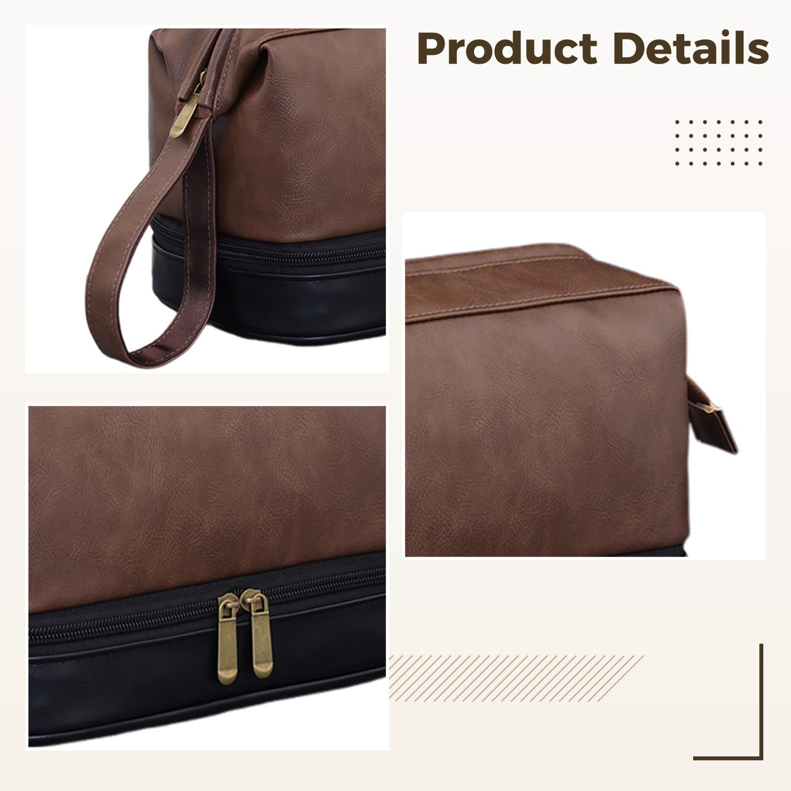 Trousse de Toilette en Cuir PU, kit de Rasage à Double Compartiment avec séparation Sec Humide, Grande Trousse de Voyage déperlante pour déplacement Pro, Vacances et Rangement de Toilette