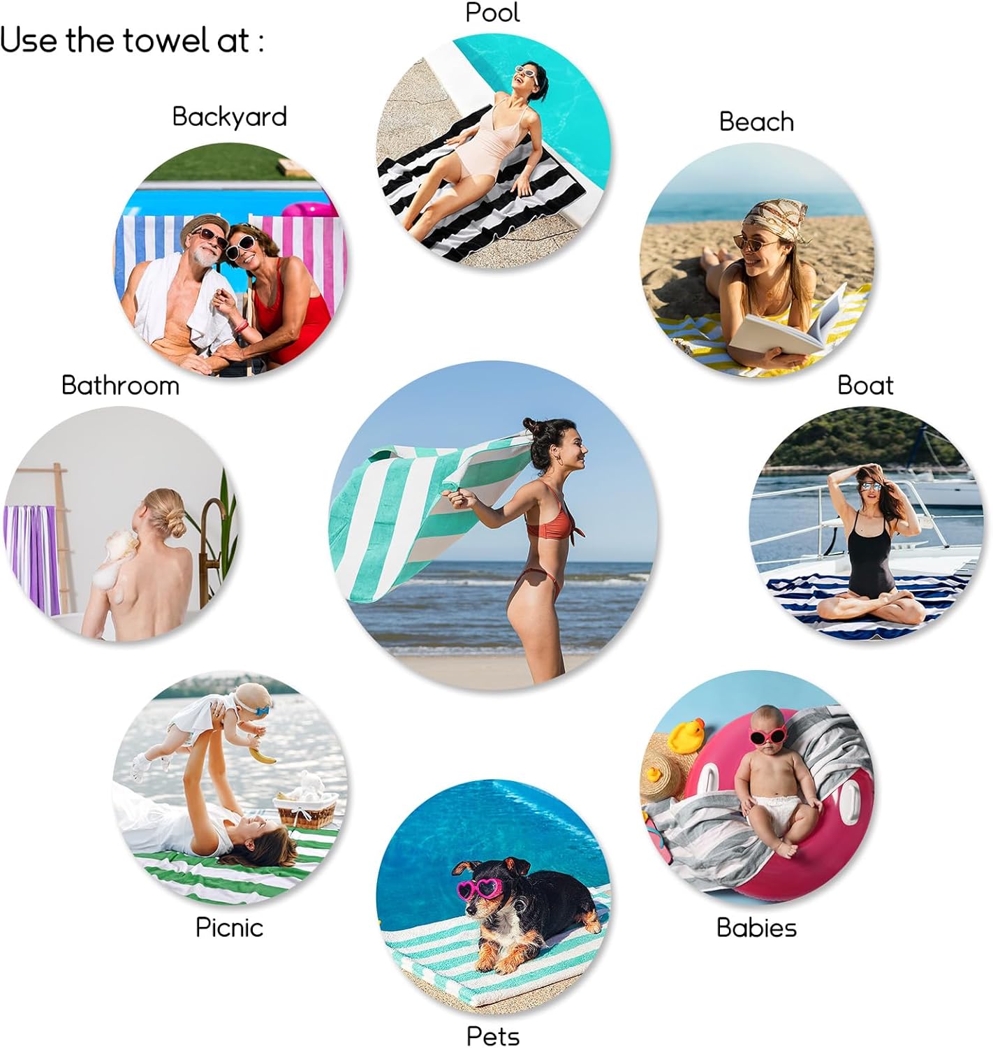 cabanana Large Oversized Beach Towel - 35 x 70 Inch Cotton Pool Towel, Turquoise Striped Soft Cabana Swim Towel - Image 6