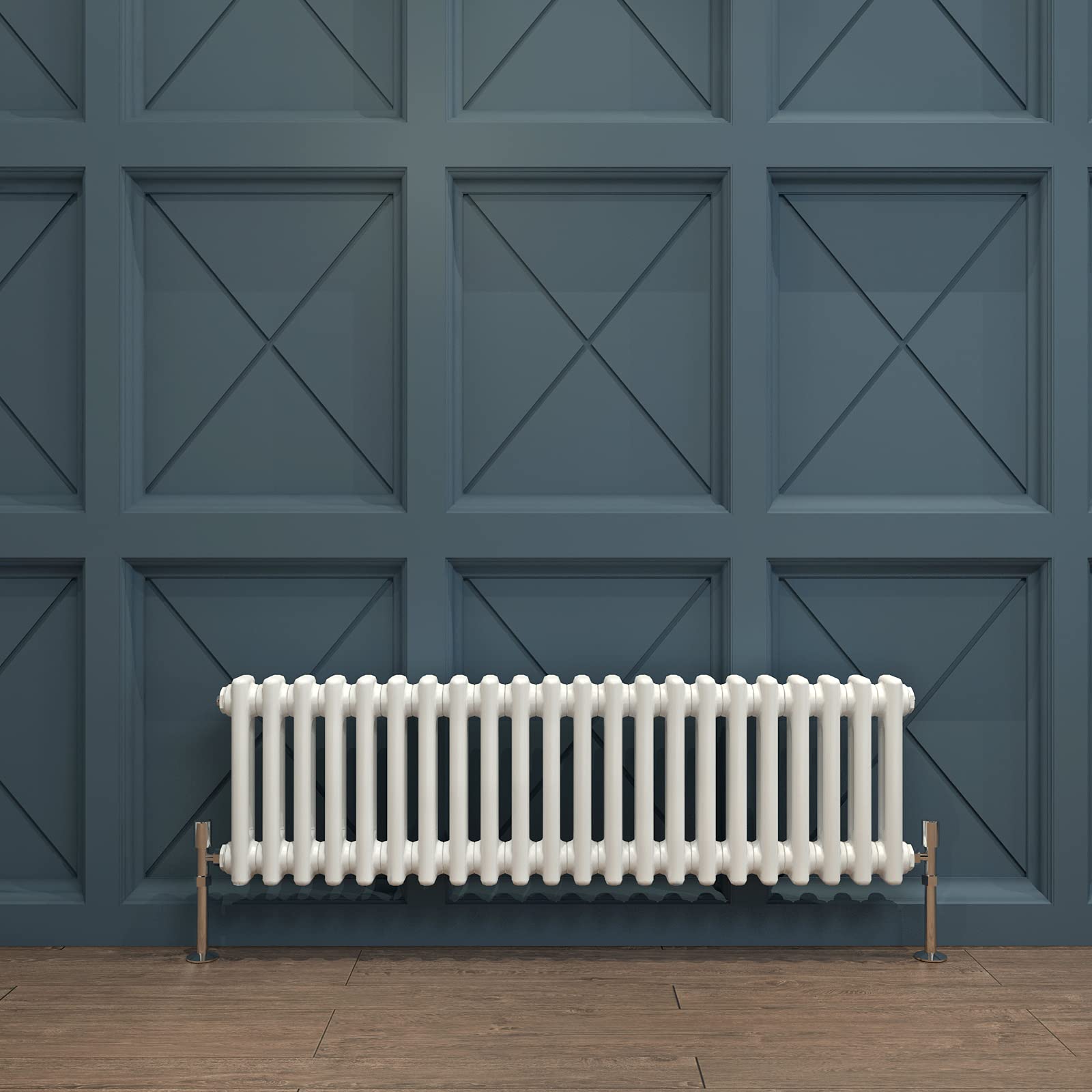 Acezanble∣2 Column Radiator, Horizontal 300mm White Wide Low Tradiontal Cast Iron Style Radiator Centre Heating for Window Hallway