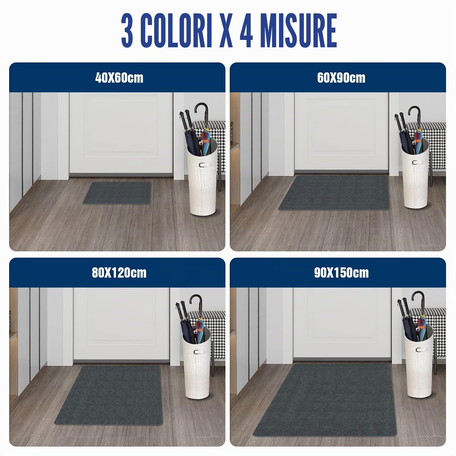 DFIONC - Zerbino per interni, lavabile, zerbino catturasporco, super sottile, resistente, tappeto da cucina assorbente, zerbino antiscivolo, per interni