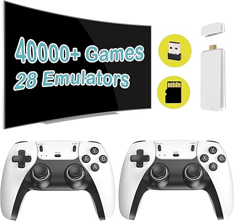 Retro Gaming Console 40,000+ Games, Plug and Play Video Game Console Built-in 28 Classic Emulators, 4K High Definition HDMI Output for TV with Dual Controllers