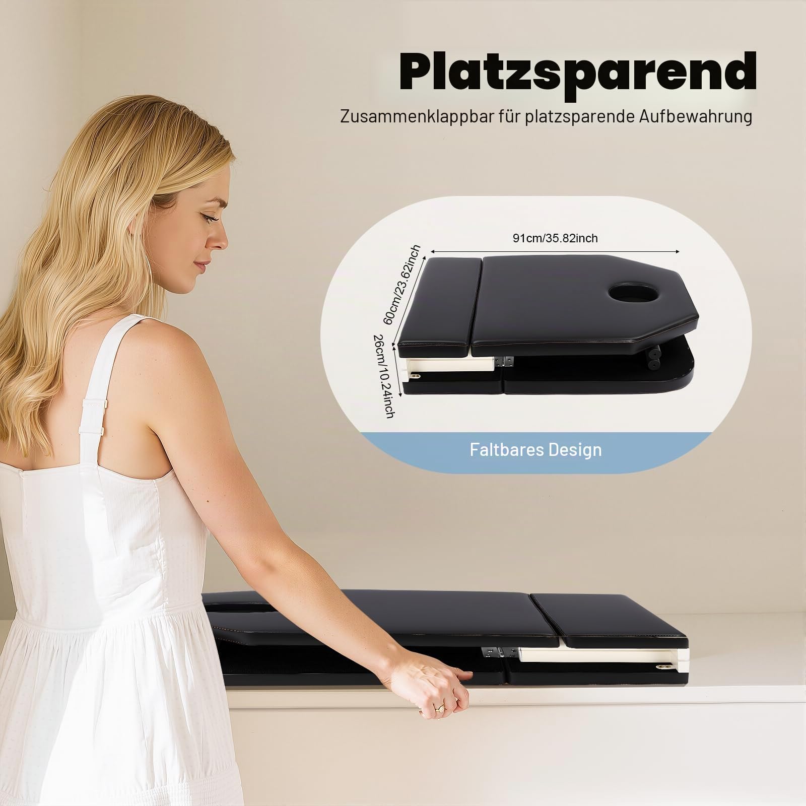 Kosmetikbett Massagetisch, Tragbare SPA Salon Bett mit 3 Zonen Klappbar, Mobile Massagebett, Kosmetikstuhl Massageliege MassageStühl, PVC Kosmetikliege, für Professionelle Massagetherapeuten