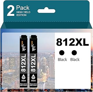 812XL Ink Cartridges Remanufactured Replacement for Epson 812 812 XL Ink Cartridges for WF-7840 WF-7820 WF-7310 EC-C7000 Printer (2 Black)