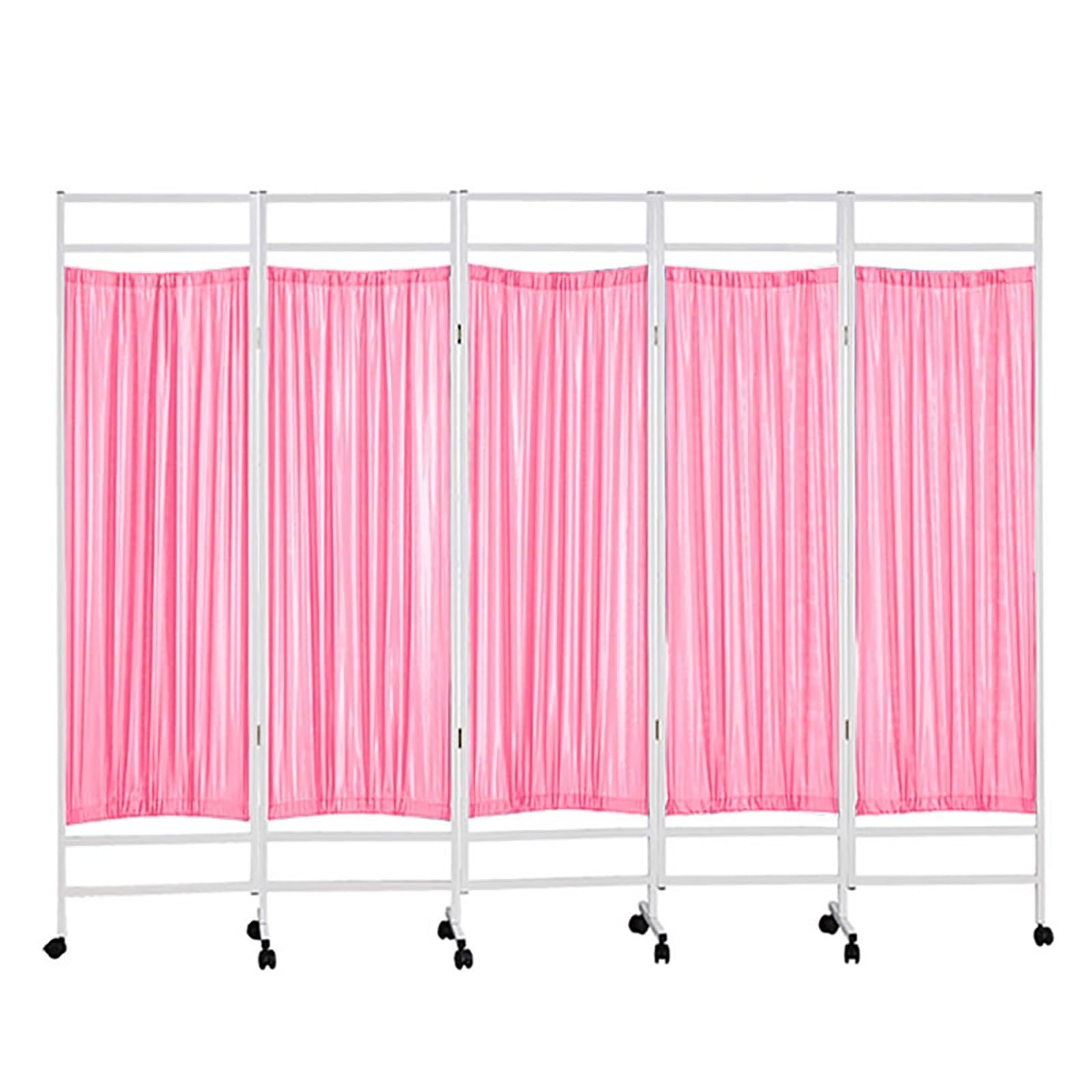 XINGYAOSM 5 Piece Portable Room Partition Folding Medical Privacy Screen with Wheels Selected Steel Frame, Sturdy And Durable, for Hospitals/Beauty Salons(Pink)
