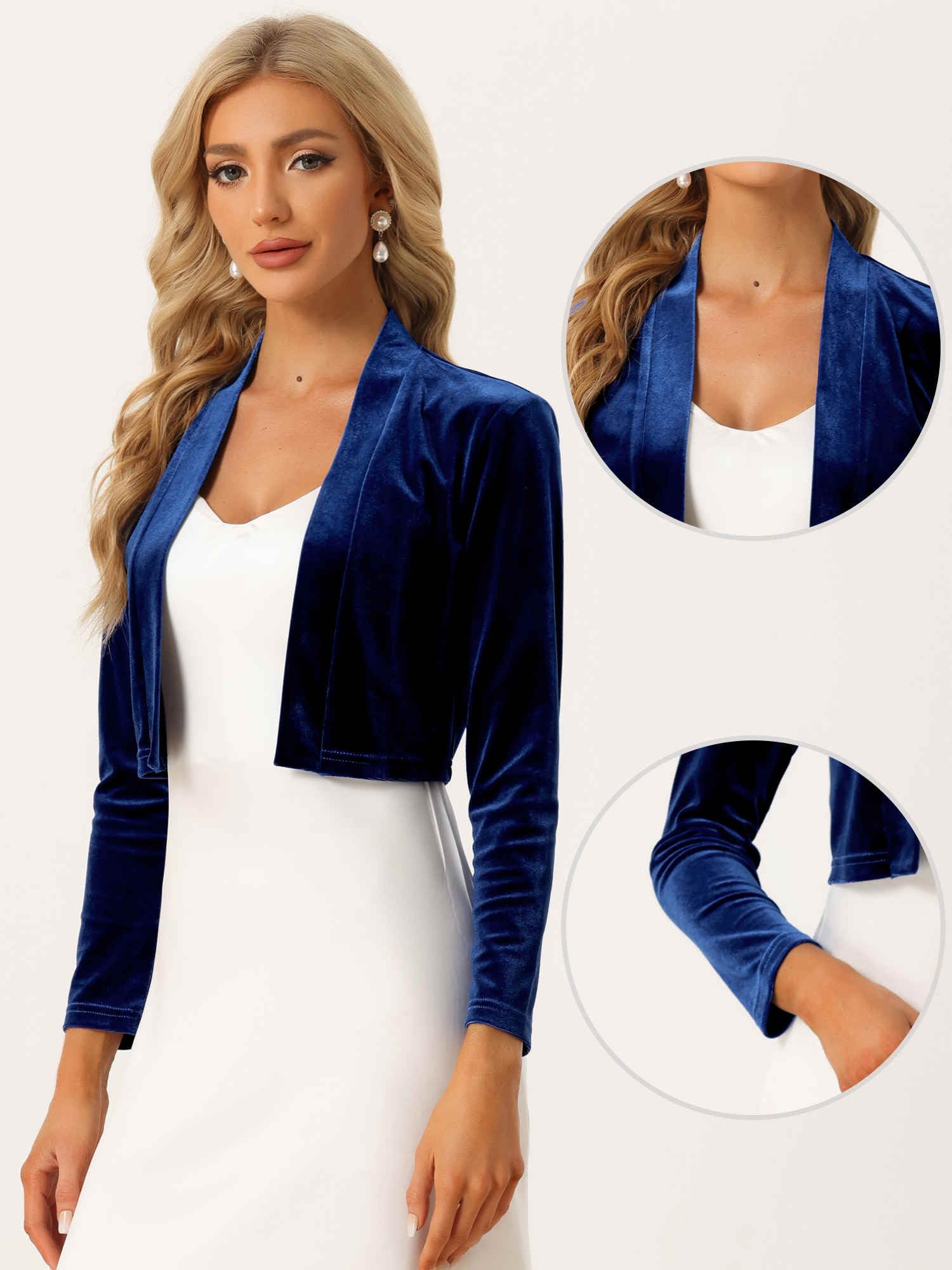 Allegra K Boléro en velours de Noël pour Femme à manches longues ouvert sur le devant Cardigan court Boléro