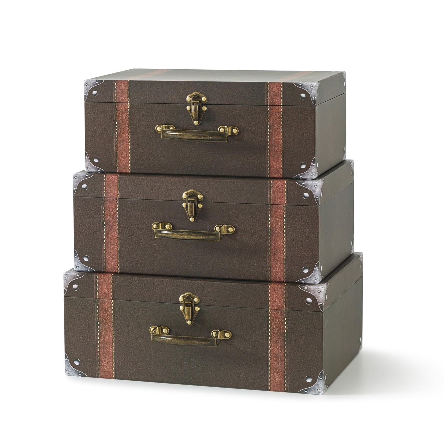 Soul & Lane Cardboard Suitcase Boxes with Handle (Set of 3, Brown Suitcase) | Travel-Themed Paperboard Boxes with Lids for Decoration, Photo Props, Centerpieces