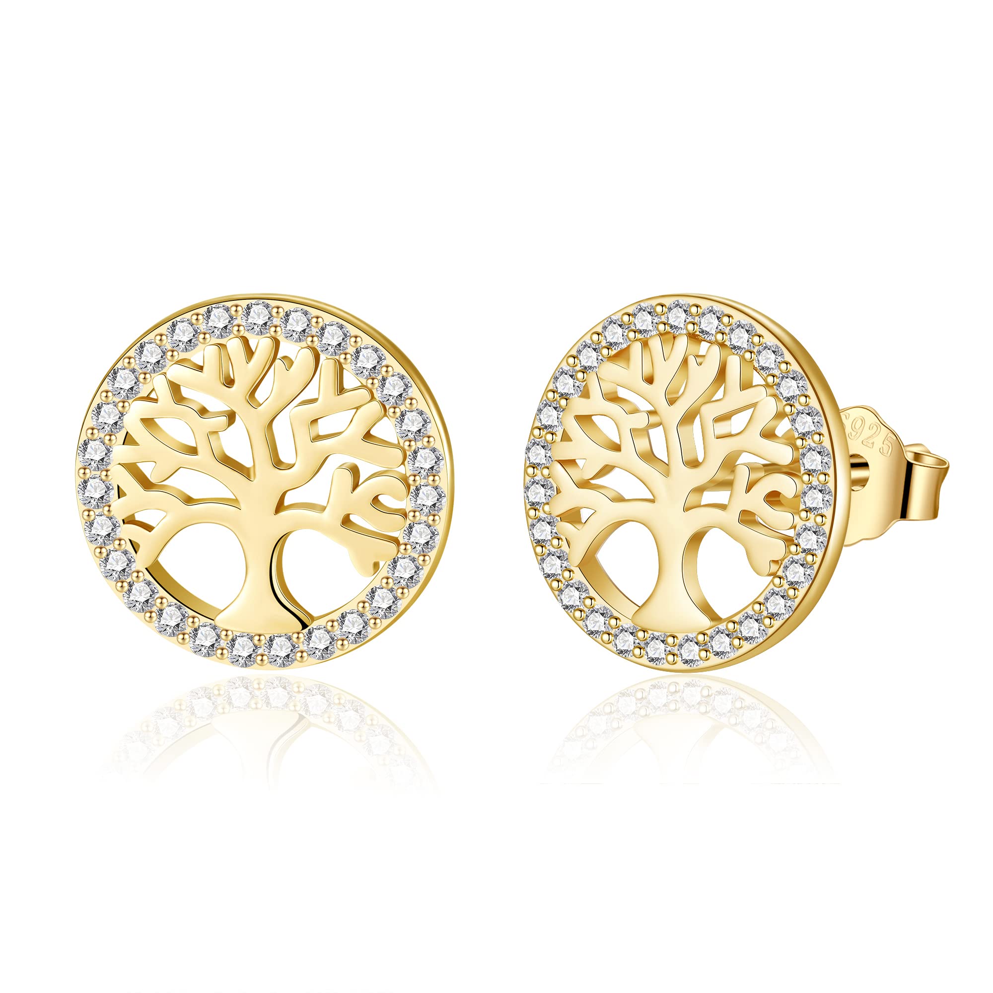 Jrêveinfini árbol de la Vida Pendientes para Mujer Plata de Ley 925 con Caja de Regalo, Joyería Fina y Elegante para Mujeres