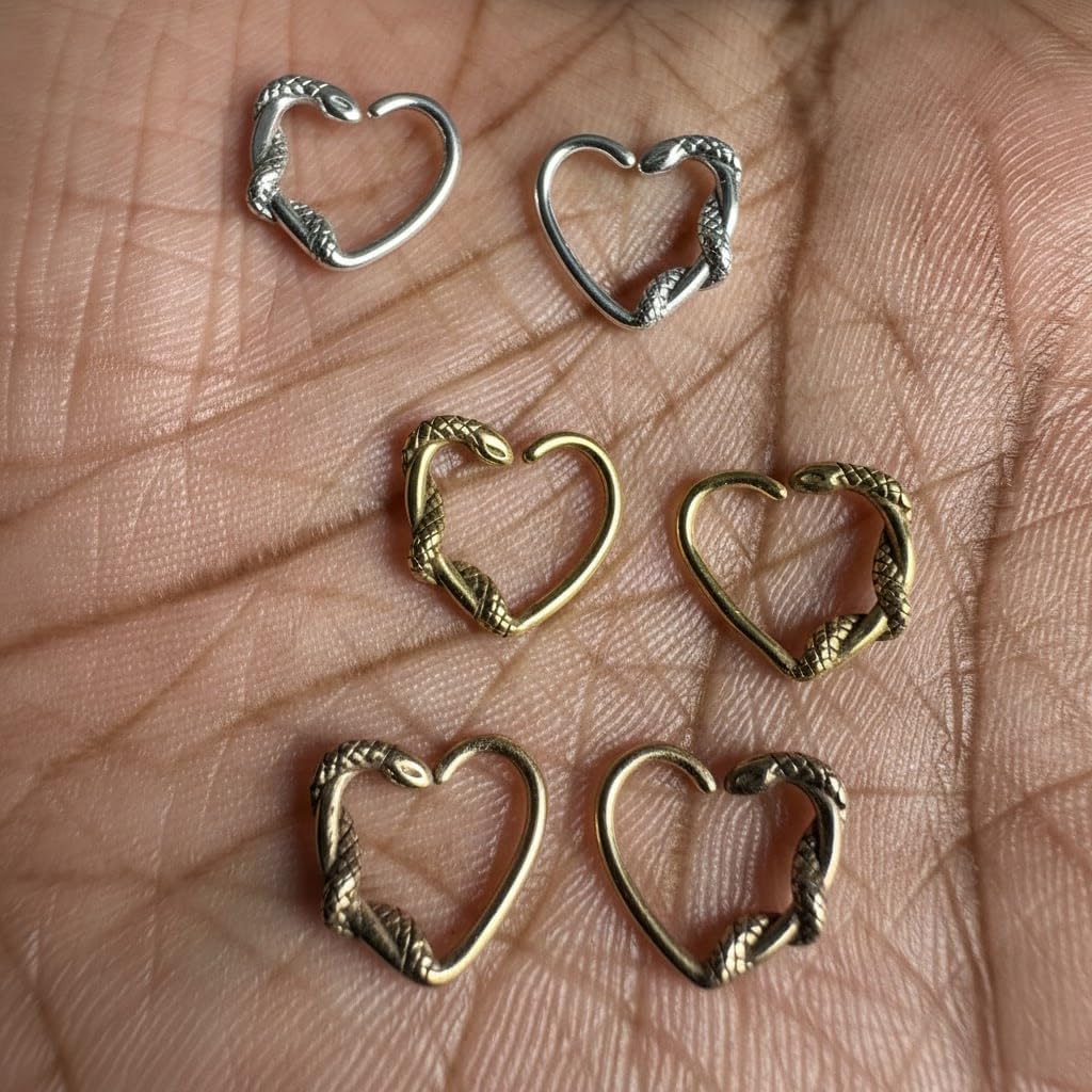 Oxidized Swirling Snake on Heart 20 Gauge (0.8mm) 316L Surgical Steel Hoop Cartilage - Daith Hoop -Tragus - Ear Piercing Jewelry - Sold by Pair