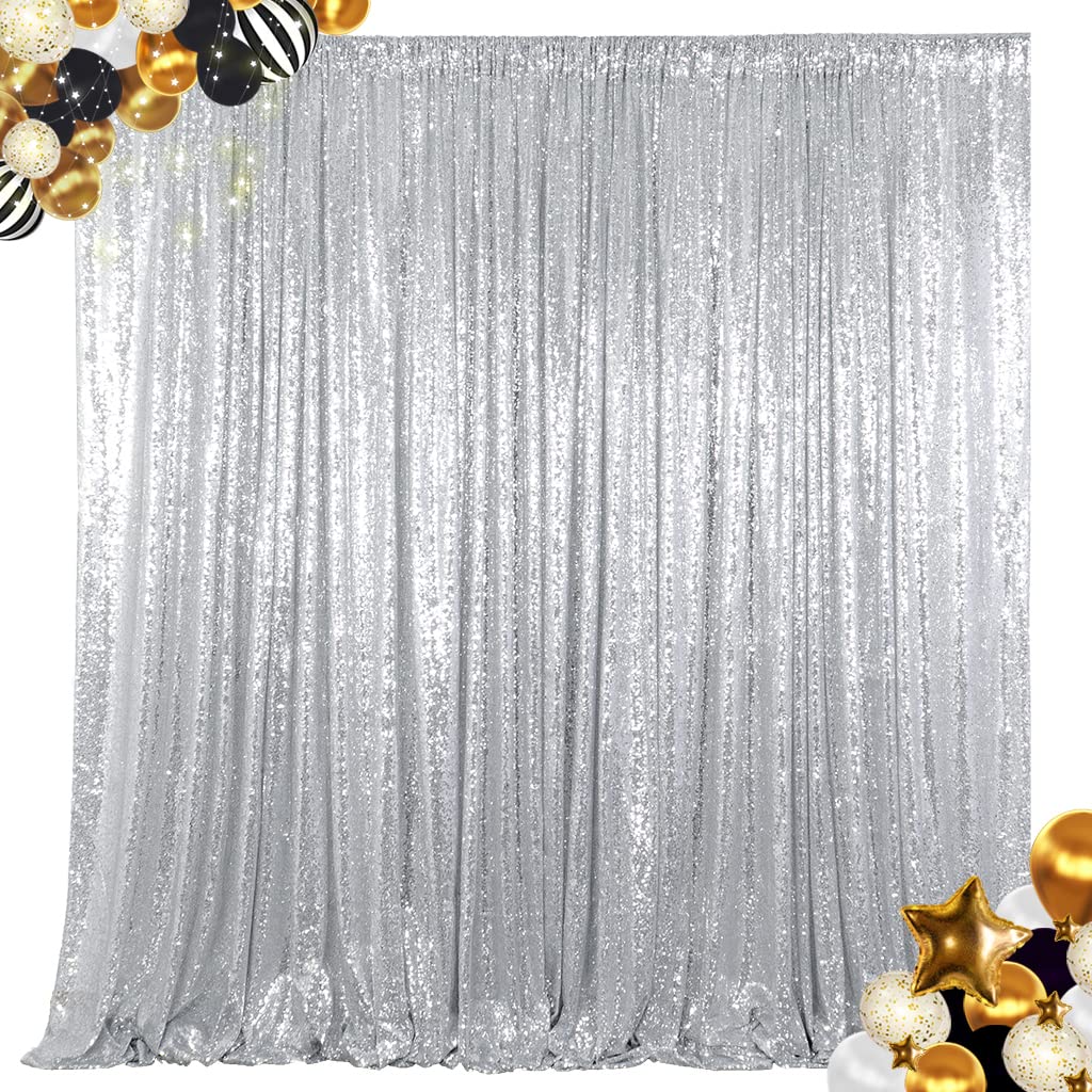 ShinyBeauty 8FTx10FT Silver Sequin Backdrop | Sparkle Drapes for Photoshoots, Weddings, and Parties | Elegant Glitter Background for Photography Backdrops