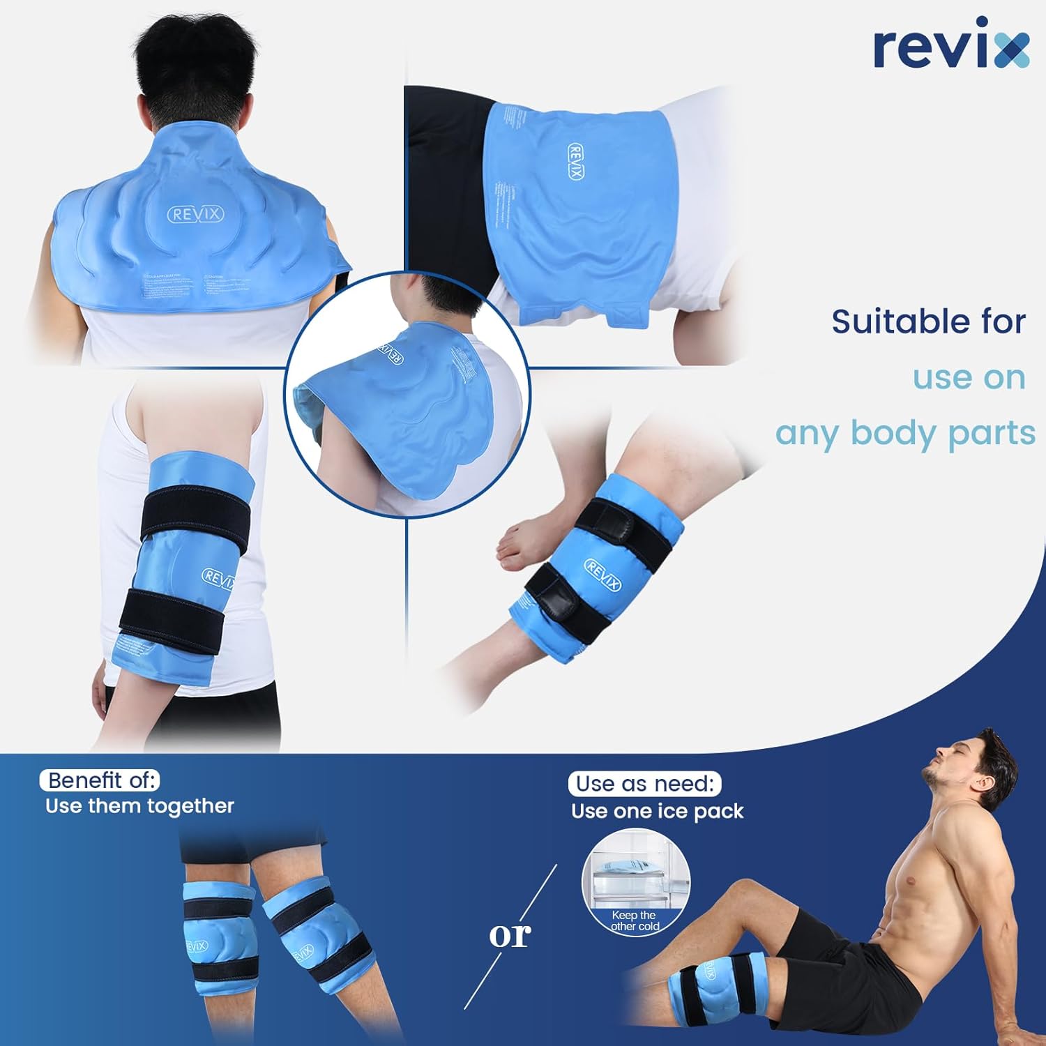 REVIX 20" Extra Large Ice Pack for Knee, Back, Shoulder, Reusable Gel ice Packs to Reduce Discomfort, XXXL Ice Knee Wrap with Cold Compression for Meniscus Tear and Arthritis, Set of Two