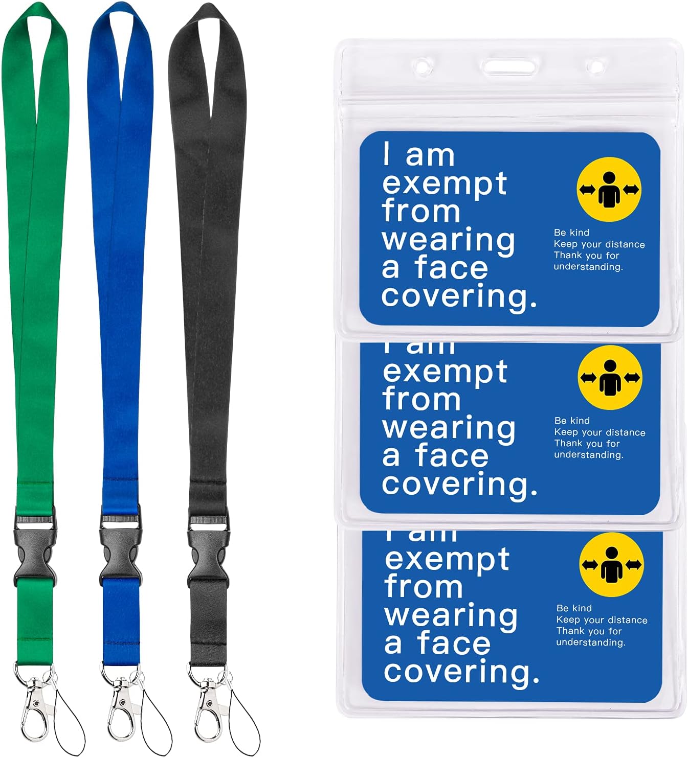 Exemption Lanyards with Cards, 3 Set Exempt Badge from Wearing Face