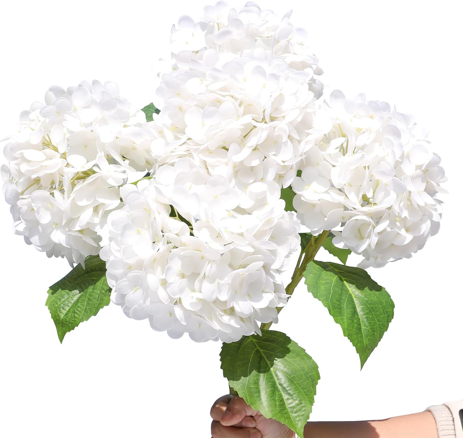 5PCS 20'' White Artificial Hydrangea Flowers Latex Faux Hydrangeas Real Touch Silk Hydrangea with Stems for Home Decor Weddings Table Floral Arrangements Centerpieces Party Decorations