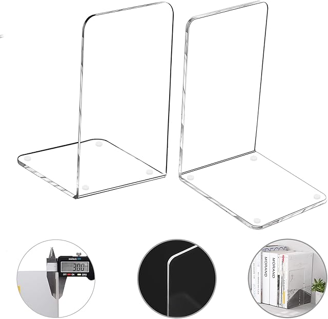 MerryNine Plastic Acrylic Bookends Pair Organizer Bookshelf Decor Decorative Bedroom Library Office School Supplies Stationery Gift (Plastic Acrylic_1 Pairs)