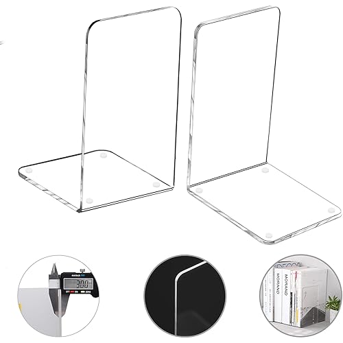 MerryNine Plastic Acrylic Bookends Pair Organizer Bookshelf Decor Decorative Bedroom Library Office School Supplies Stationery Gift (Plastic Acrylic_1 Pairs)