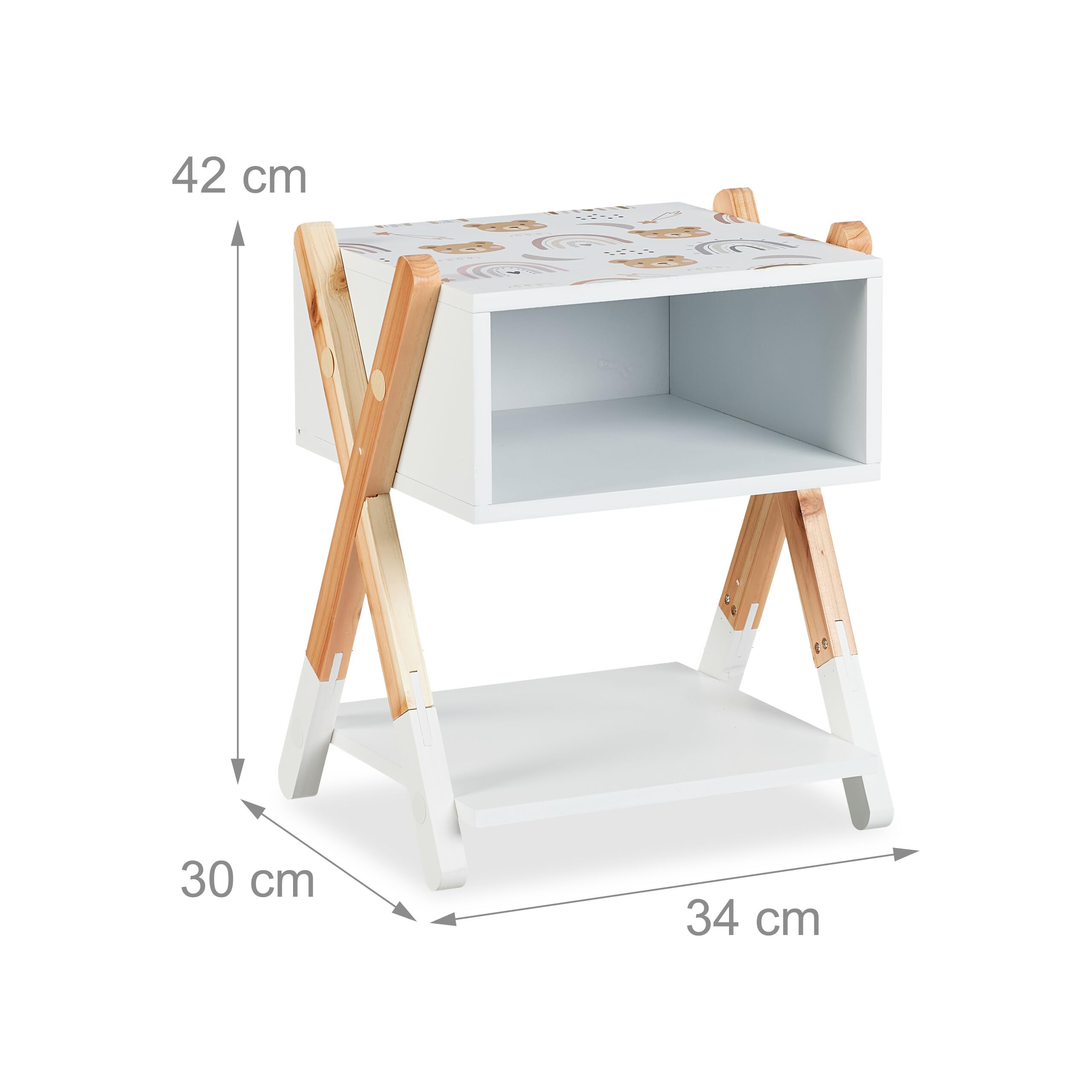 Relaxdays Table de Chevet, pour Votre Bout de Chou, Bois de pin et MDF, H x L x P : 42 x 34 x 30 cm, Multicolore