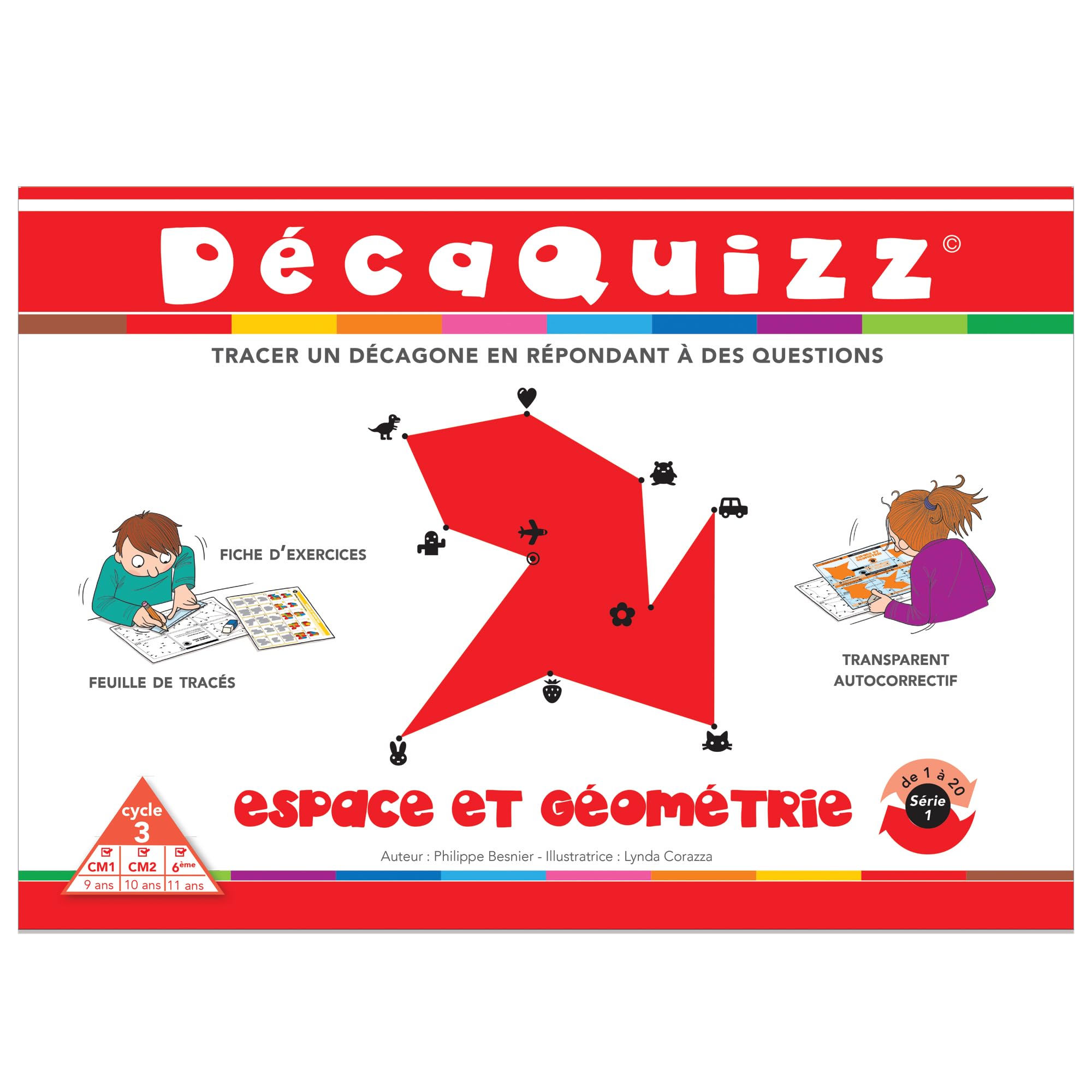 Générique Décaquizz – Espace et géométrie - Cycle 3 - Série 1 | 20 fiches + Transparents autocorrectifs | Autonomie, compréhension, Concentration | Outil pédagogique pour école & Maison