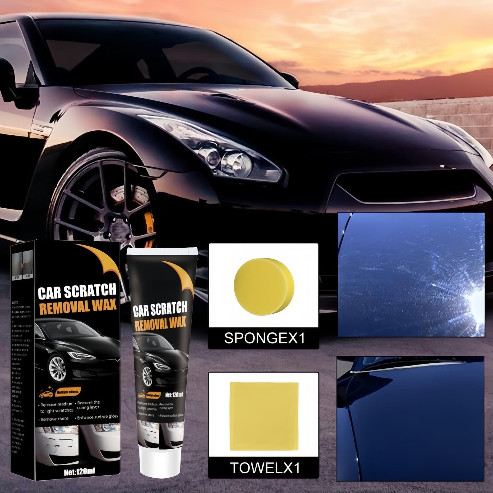 Efface Rayure VoitureCar Scratch Remover Wax, Polish Auto Rayures pour Réparation Rapide des Rayures et Micro-Rayures pour Rayures Profondes, Cire de Polissage Anti-Rayures avec, Universel pour Carros