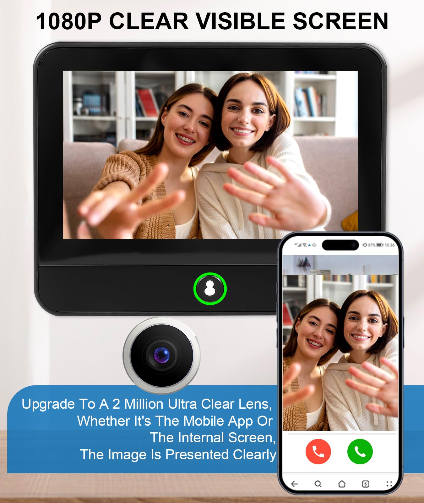 Mirilla Digital WiFi 1080P - Vigilancia por Aplicación con Amplio Ángulo, Mayor Seguridad con Cámara para Puerta,Mirilla Electrónica, Cámara de Puerta Mirilla, Mirillas Digitales para Puerta