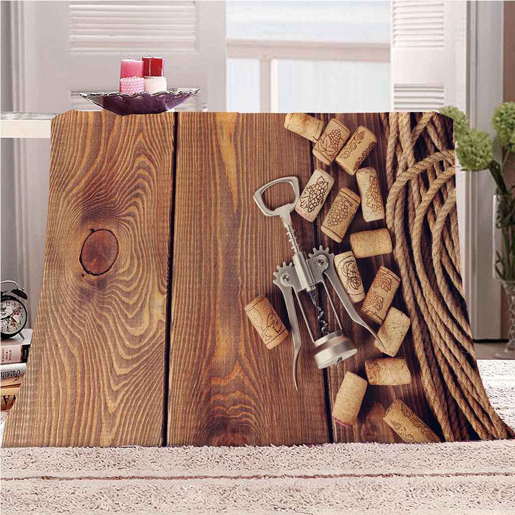 Couverture polaire en flanelle douce toucher velours impression 3D tire-bouchon vin
